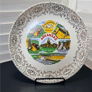 Vintage State of Arkansas Souvenir Decorative Plate with Scenic Landmarks